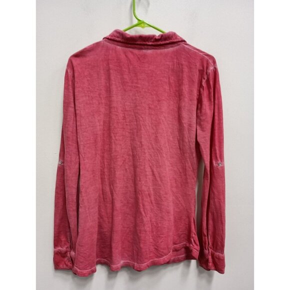 Casual Studio Womens Shirt Medium Red Mineral Washed Long Sleeve Collared Artsy - Picture 6 of 7